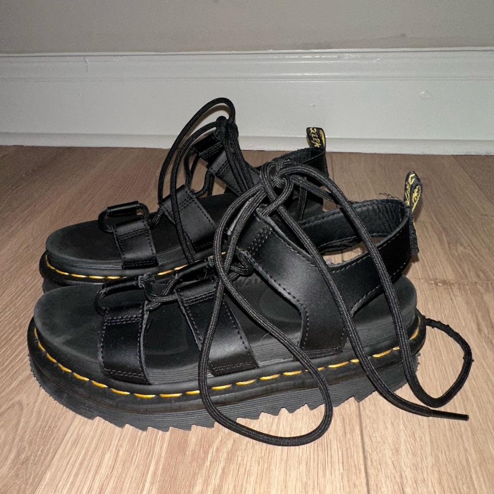 Dr. Martens Black Sandals with Yellow Stitching